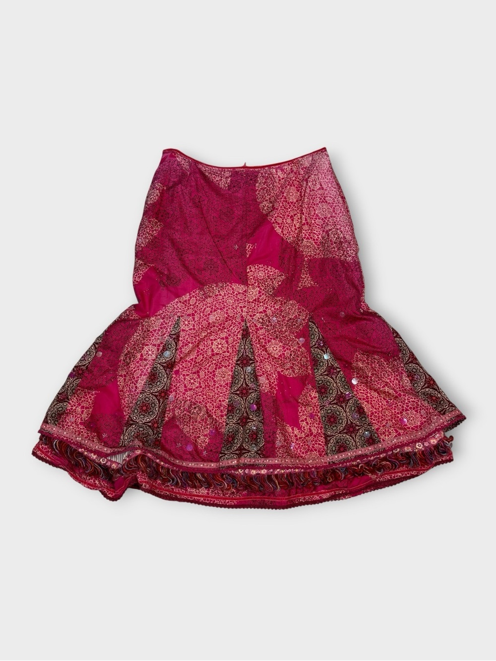 Oilily Pink Patchwork 100% Silk Beaded Boho Skirt